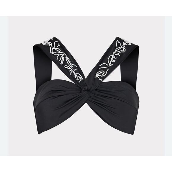 Milly Other - NEW Milly Bikini Top Black White Beaded Draped Shoulder Swim M